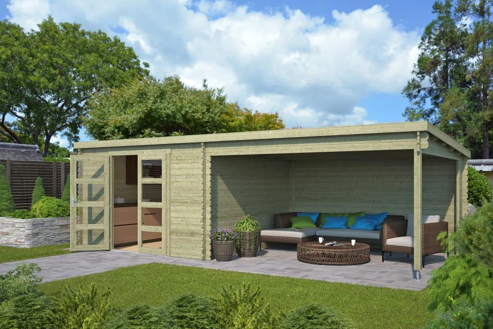 Outdoor Life Blokhut Olenka Groen Geïmpregneerd 710 x 330 cm - Afbeelding 1